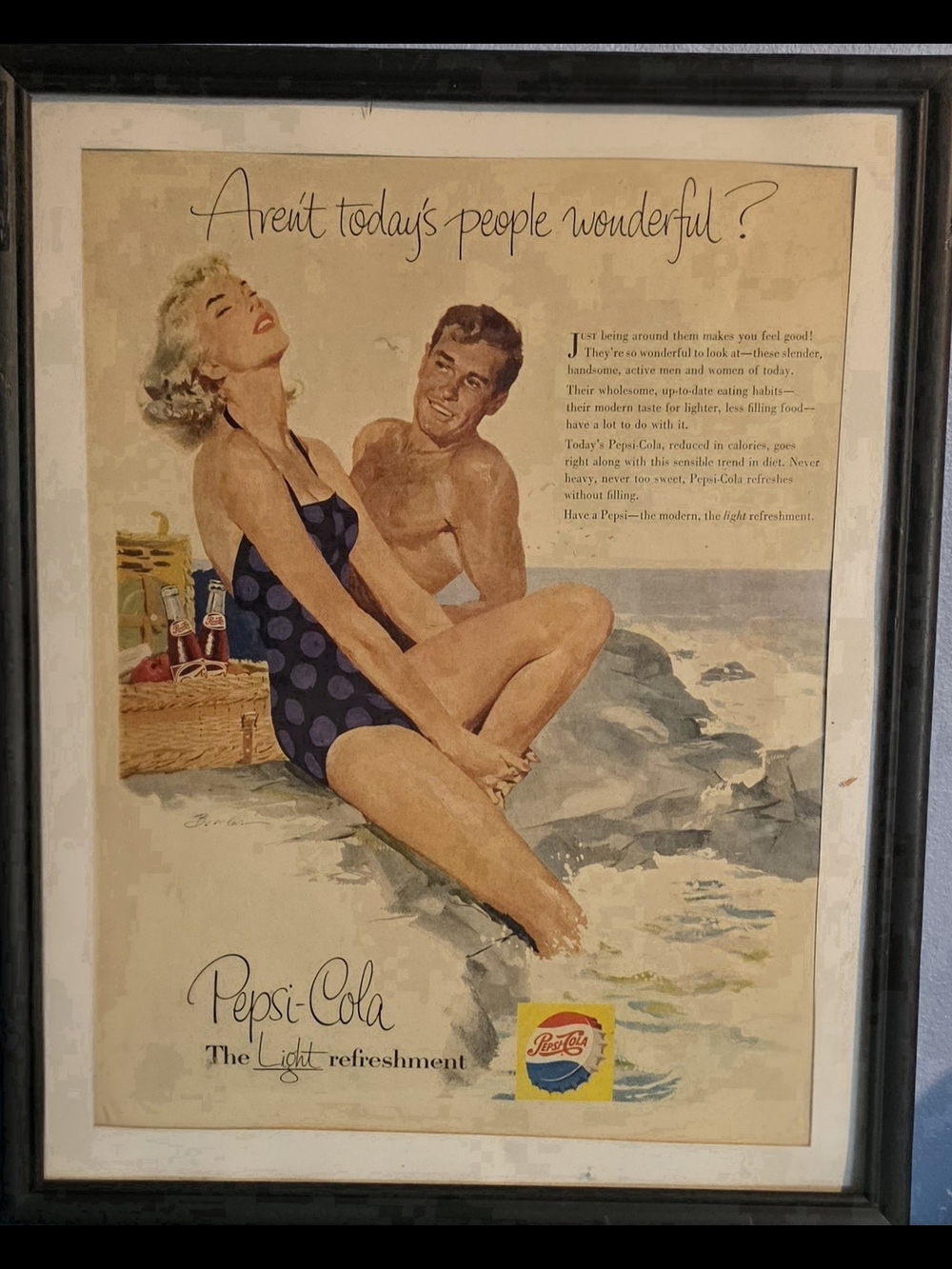 Framed copy of the classic 1954 Pepsi-Cola ad “Aren’t today’s people wonderful?
